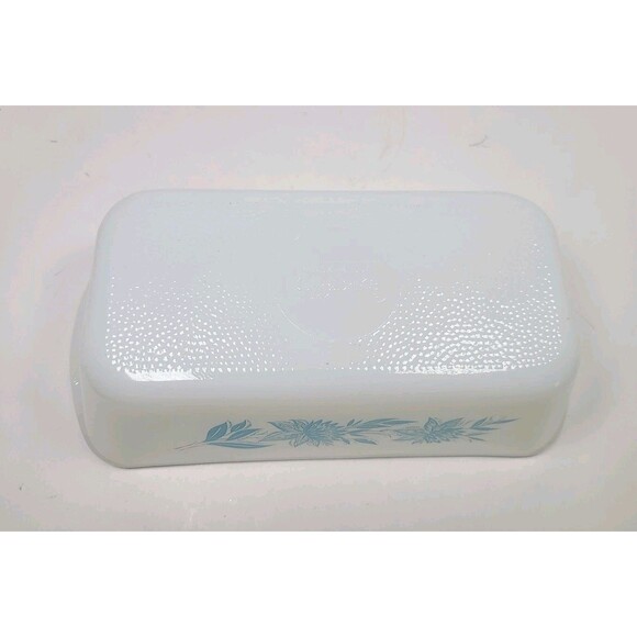 Vintage Glasbake Blue /teal/ turquoise Thistle Milk Glass Loaf Pan J-522 - Picture 4 of 7